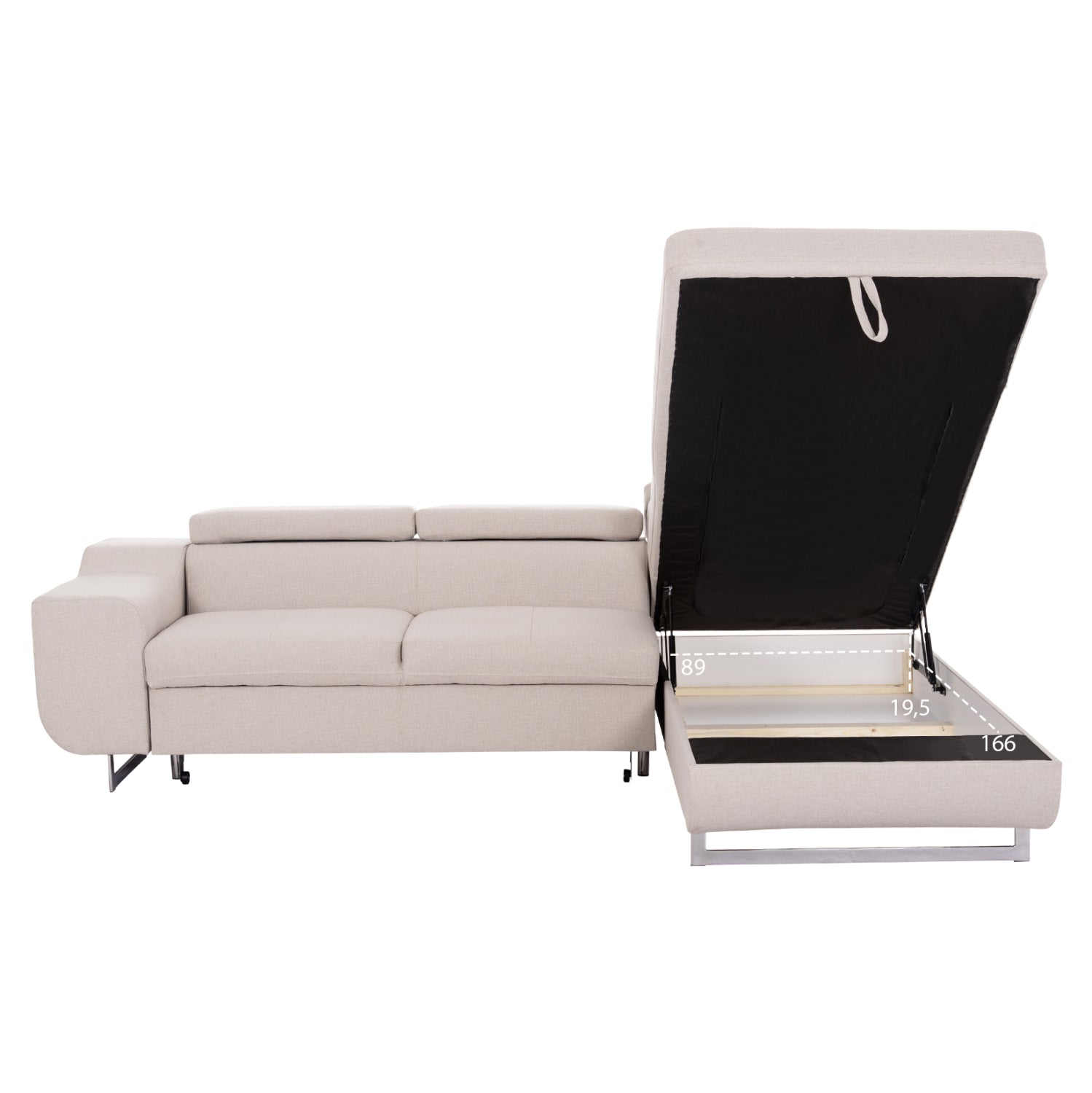 CORNER SOFA-BED WITH STORAGE SPACE ENCORE HM3301.03R BEIGE FABRIC 285x205x90Hcm.