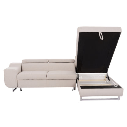 CORNER SOFA-BED WITH STORAGE SPACE ENCORE HM3301.03R BEIGE FABRIC 285x205x90Hcm.