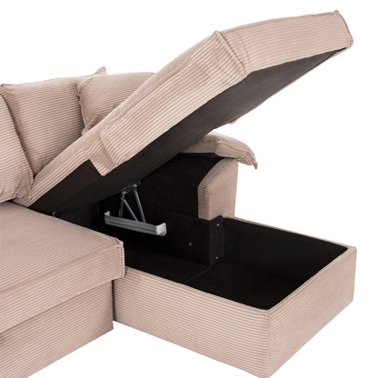 CORNER SOFA-BED WITH STORAGE SPACE ALDO HM3276.01R BEIGE FABRIC 256x91-159x87Hcm.