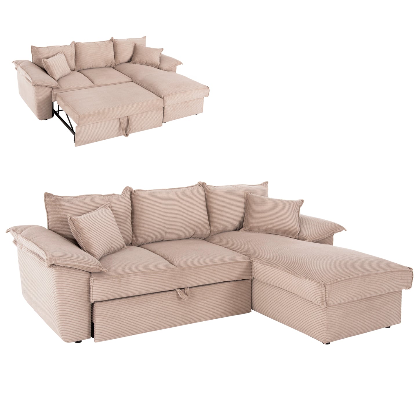 CORNER SOFA-BED WITH STORAGE SPACE ALDO HM3276.01R BEIGE FABRIC 256x91-159x87Hcm.
