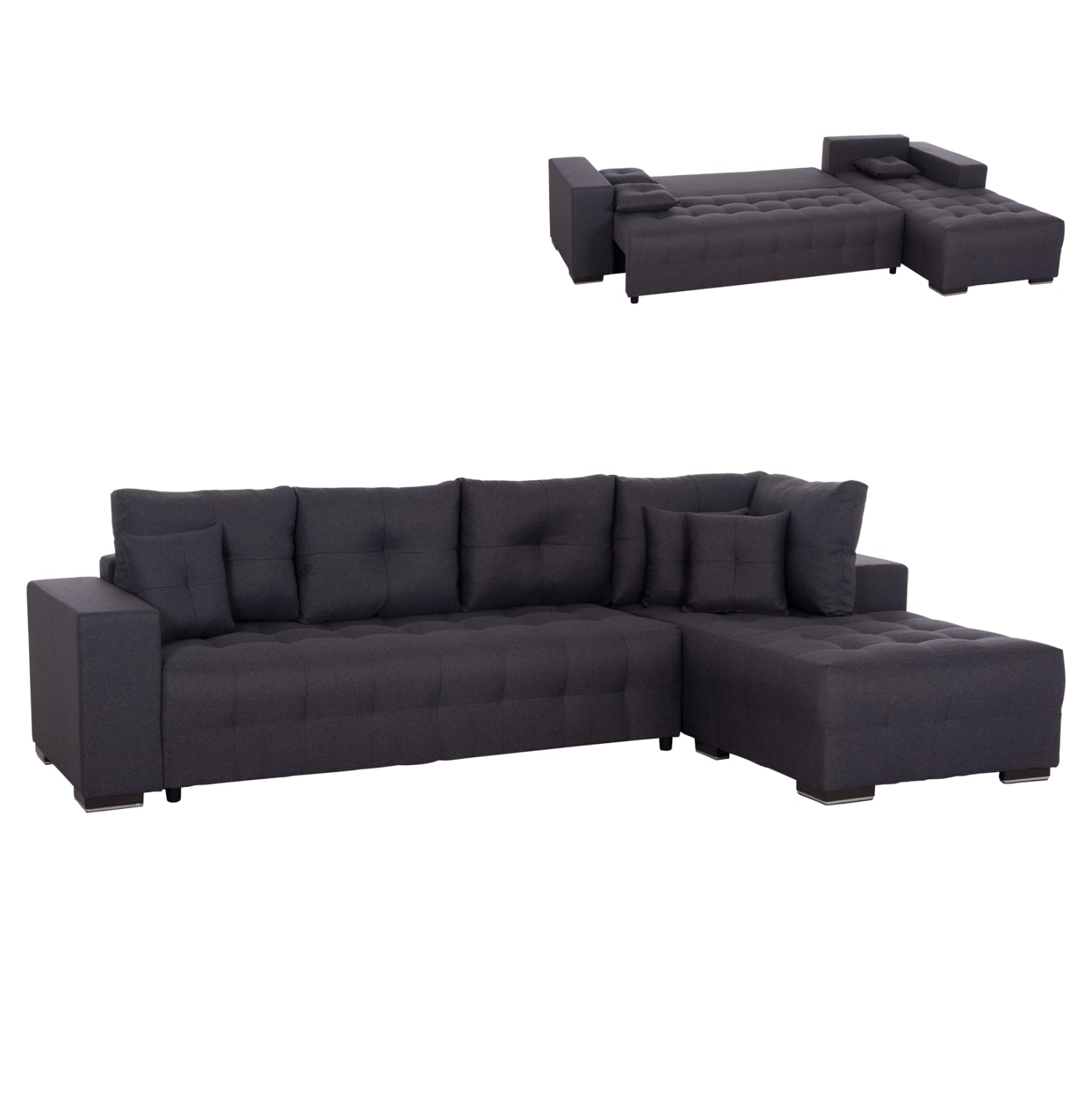 CORNER SOFA-BED WITH STORAGE SPACE TRENDSTON HM3302.01R GREY FABRIC 298x177x95Hcm.