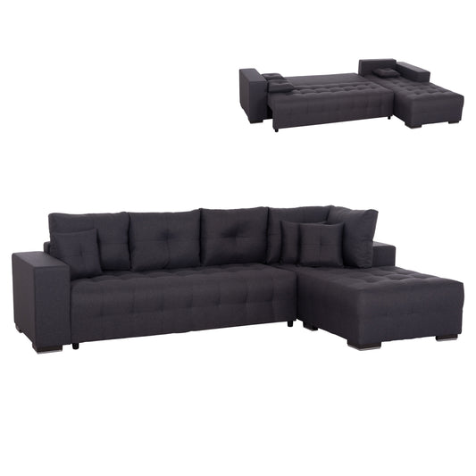 CORNER SOFA-BED WITH STORAGE SPACE TRENDSTON HM3302.01R GREY FABRIC 298x177x95Hcm.