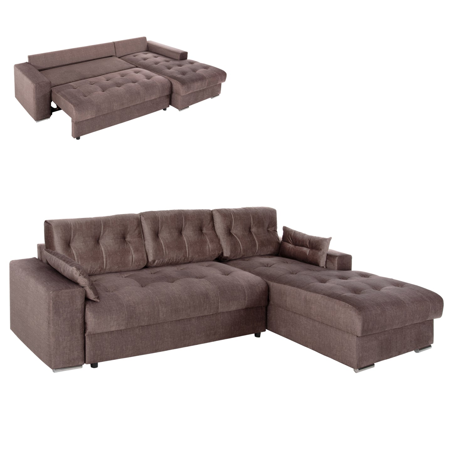CORNER SOFA-BED WITH STORAGE SPACE CLANCY HM3281.03R BROWN FABRIC 308x181x92Hcm.