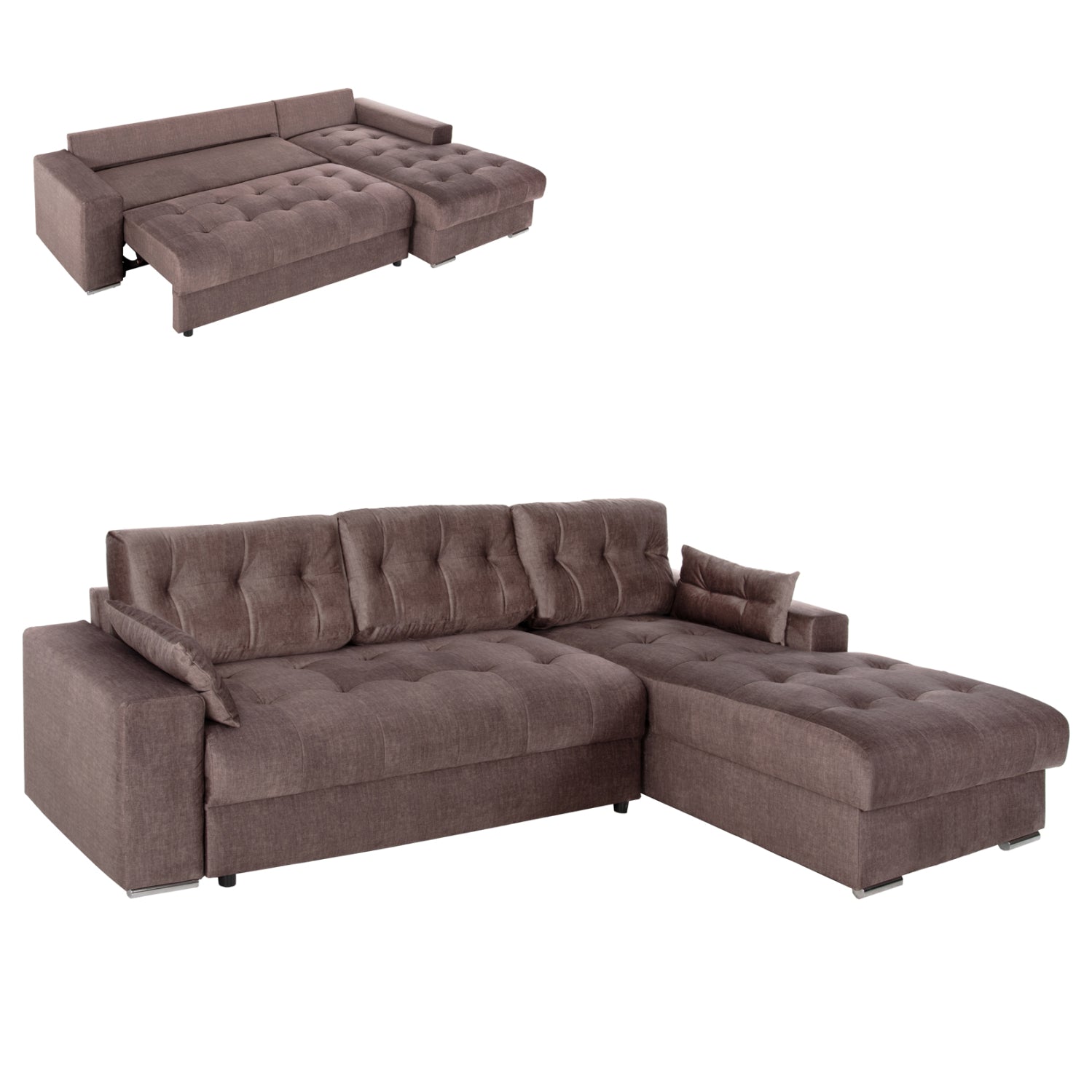 CORNER SOFA-BED WITH STORAGE SPACE CLANCY HM3281.03R BROWN FABRIC 308x181x92Hcm.