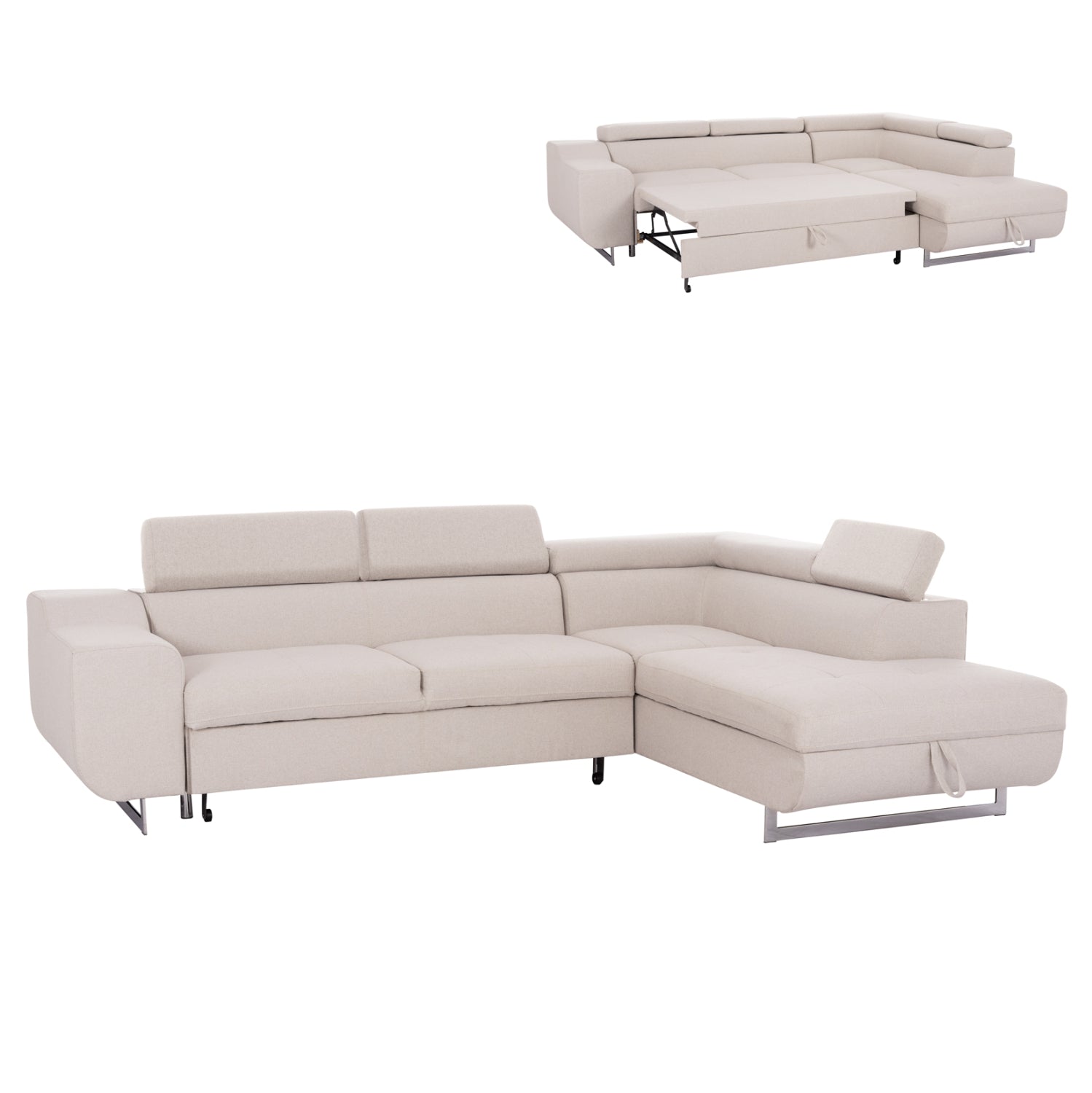 CORNER SOFA-BED WITH STORAGE SPACE ENCORE HM3301.03R BEIGE FABRIC 285x205x90Hcm.