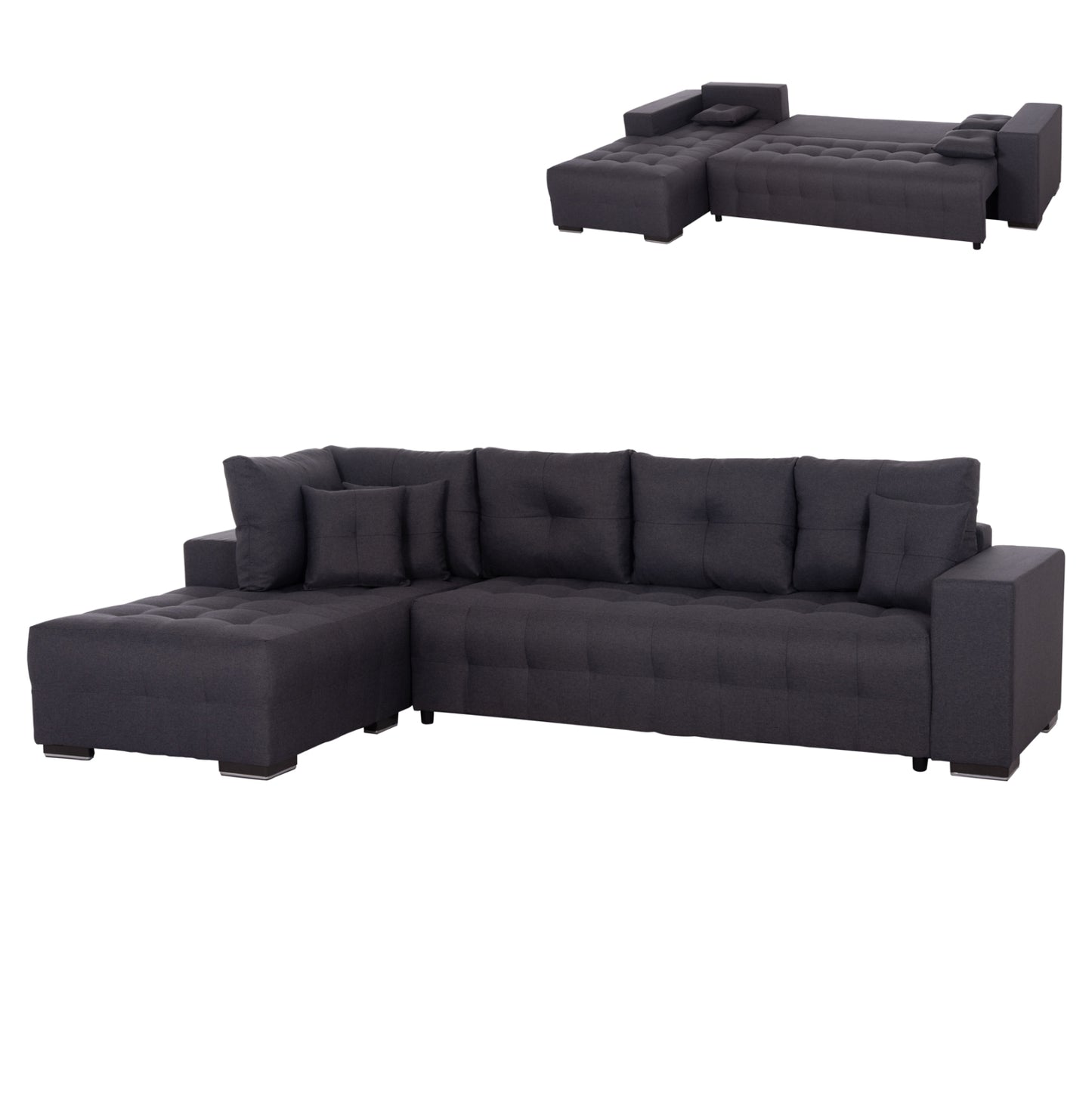 CORNER SOFA-BED WITH STORAGE SPACE TRENDSTON HM3302.01L GREY FABRIC 298x177x95Hcm.