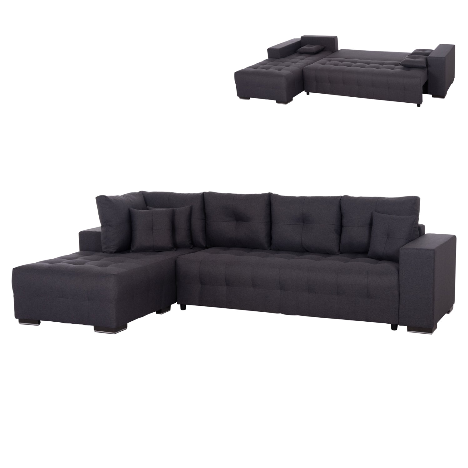 CORNER SOFA-BED WITH STORAGE SPACE TRENDSTON HM3302.01L GREY FABRIC 298x177x95Hcm.