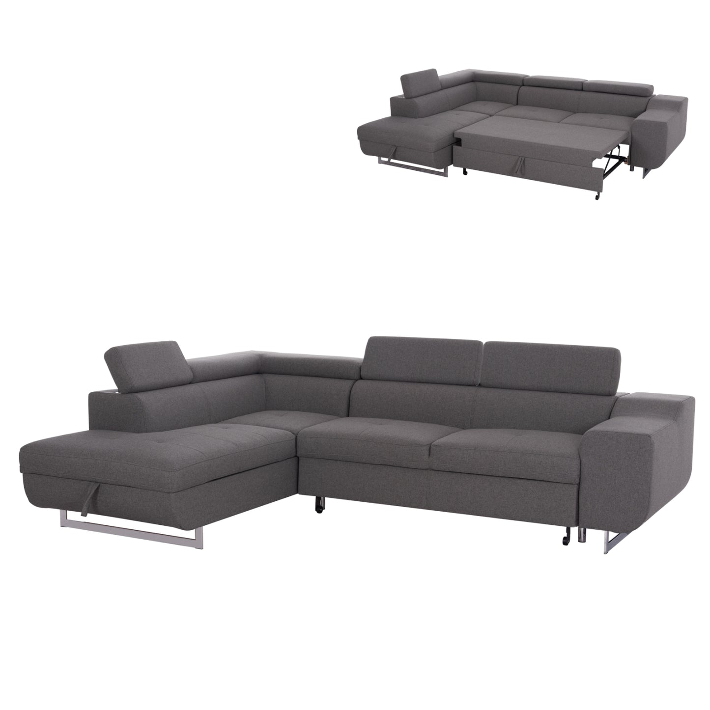 CORNER SOFA-BED WITH STORAGE SPACE ENCORE HM3301.01L GREY FABRIC 285x205x90Hcm.