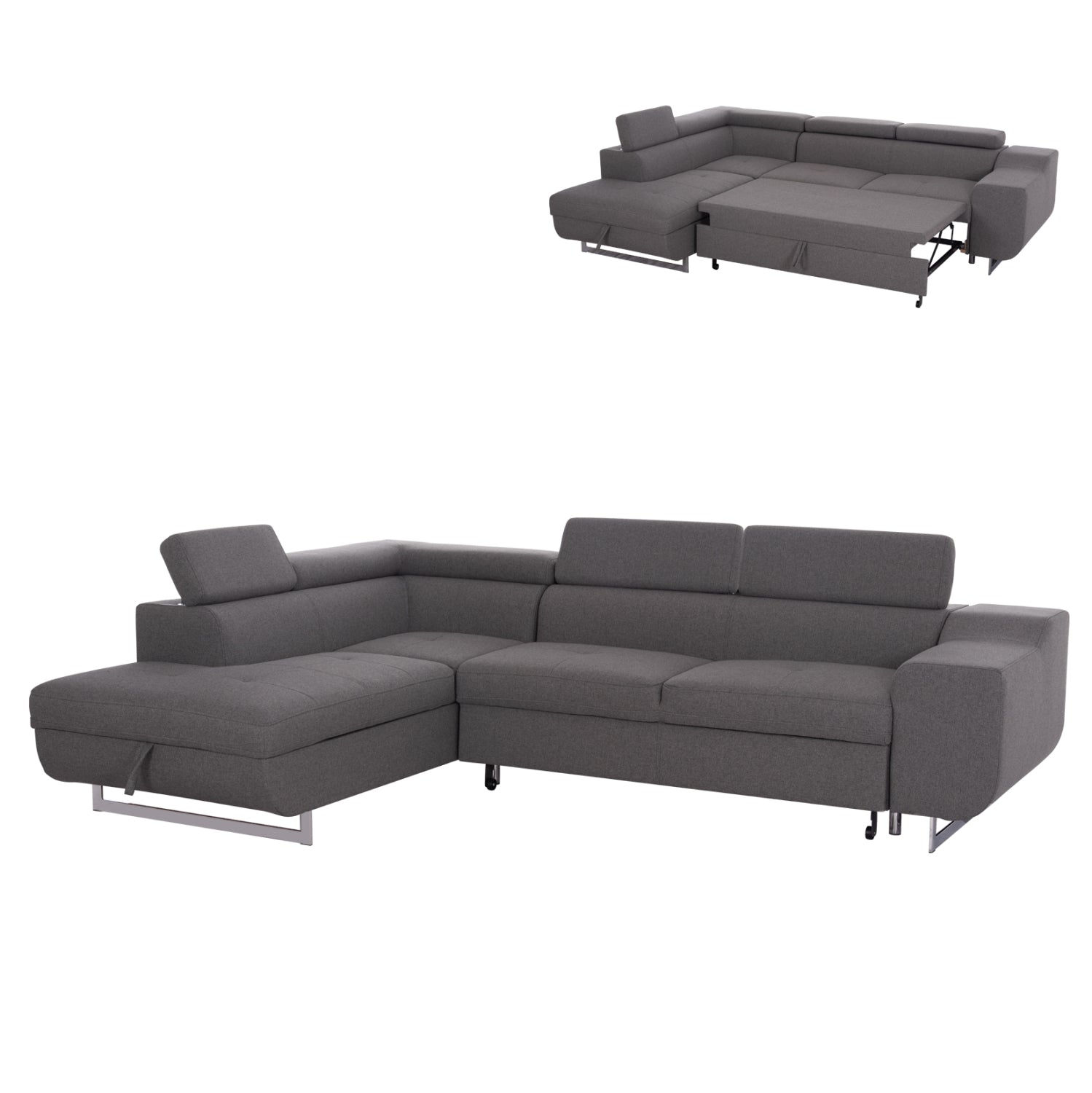 CORNER SOFA-BED WITH STORAGE SPACE ENCORE HM3301.01L GREY FABRIC 285x205x90Hcm.