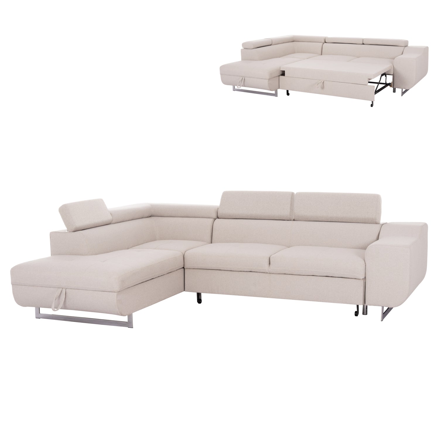 CORNER SOFA-BED WITH STORAGE SPACE ENCORE HM3301.03L BEIGE FABRIC 285x205x90Hcm.