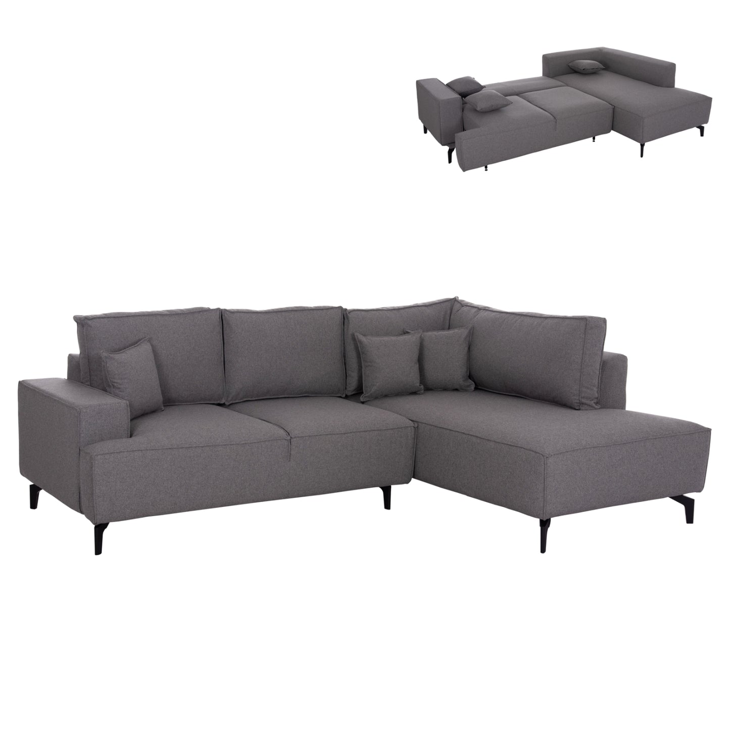 CORNER SOFA-BED WITH STORAGE SPACE SAFFIRA HM3303.01R GREY FABRIC 270x195x100Hcm.