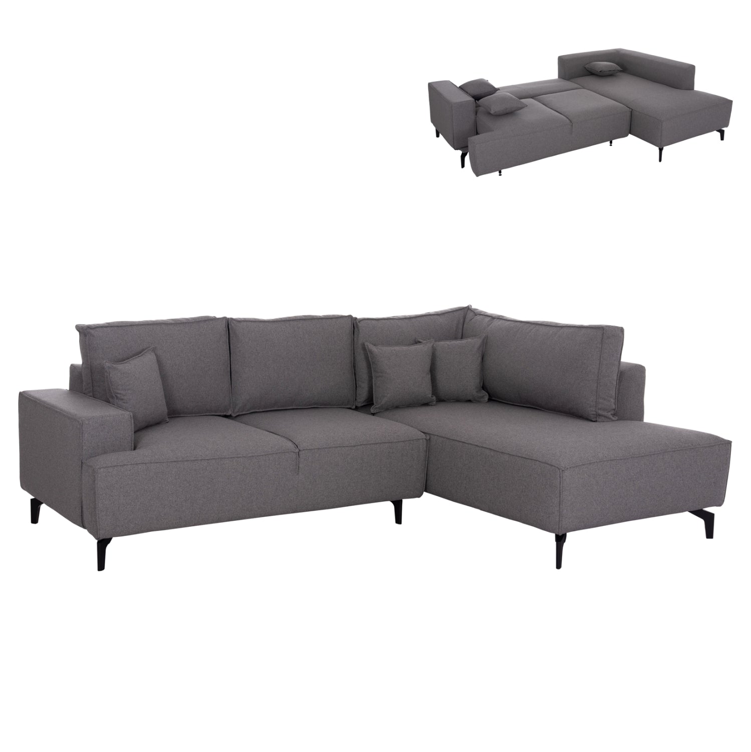 CORNER SOFA-BED WITH STORAGE SPACE SAFFIRA HM3303.01R GREY FABRIC 270x195x100Hcm.
