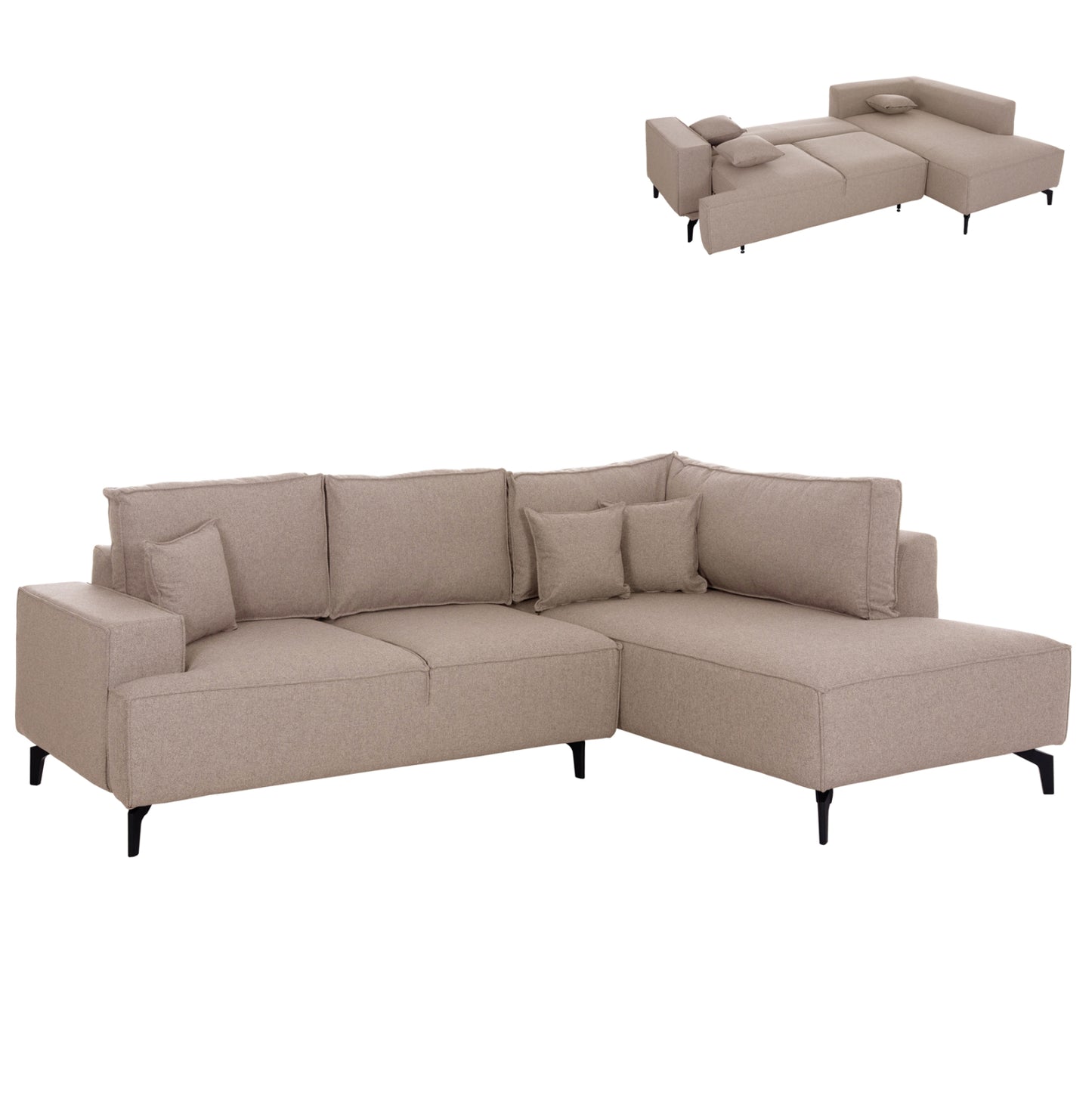 CORNER SOFA-BED WITH STORAGE SPACE SAFFIRA HM3303.03R BEIGE FABRIC 270x195x100Hcm.