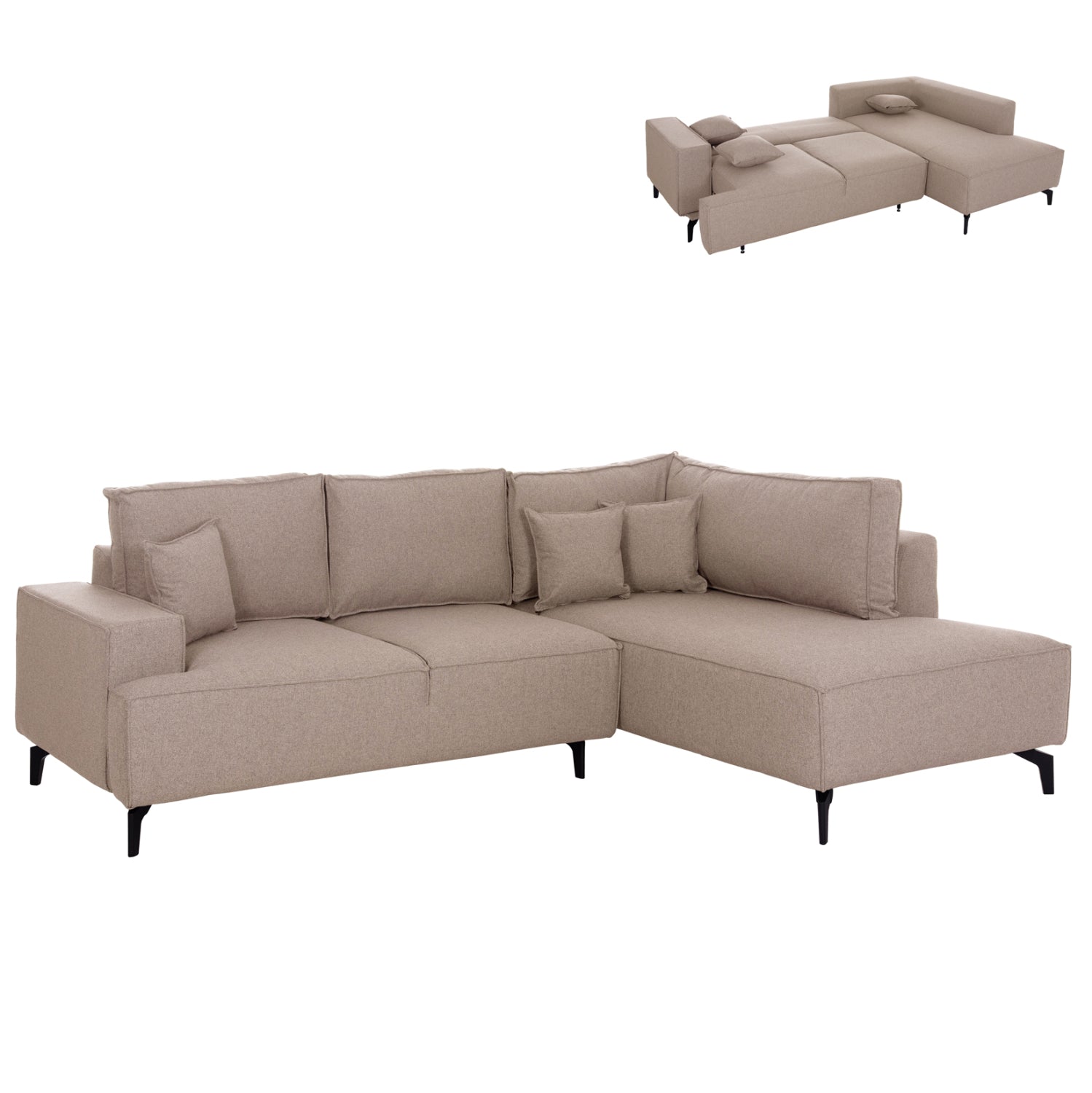 CORNER SOFA-BED WITH STORAGE SPACE SAFFIRA HM3303.03R BEIGE FABRIC 270x195x100Hcm.