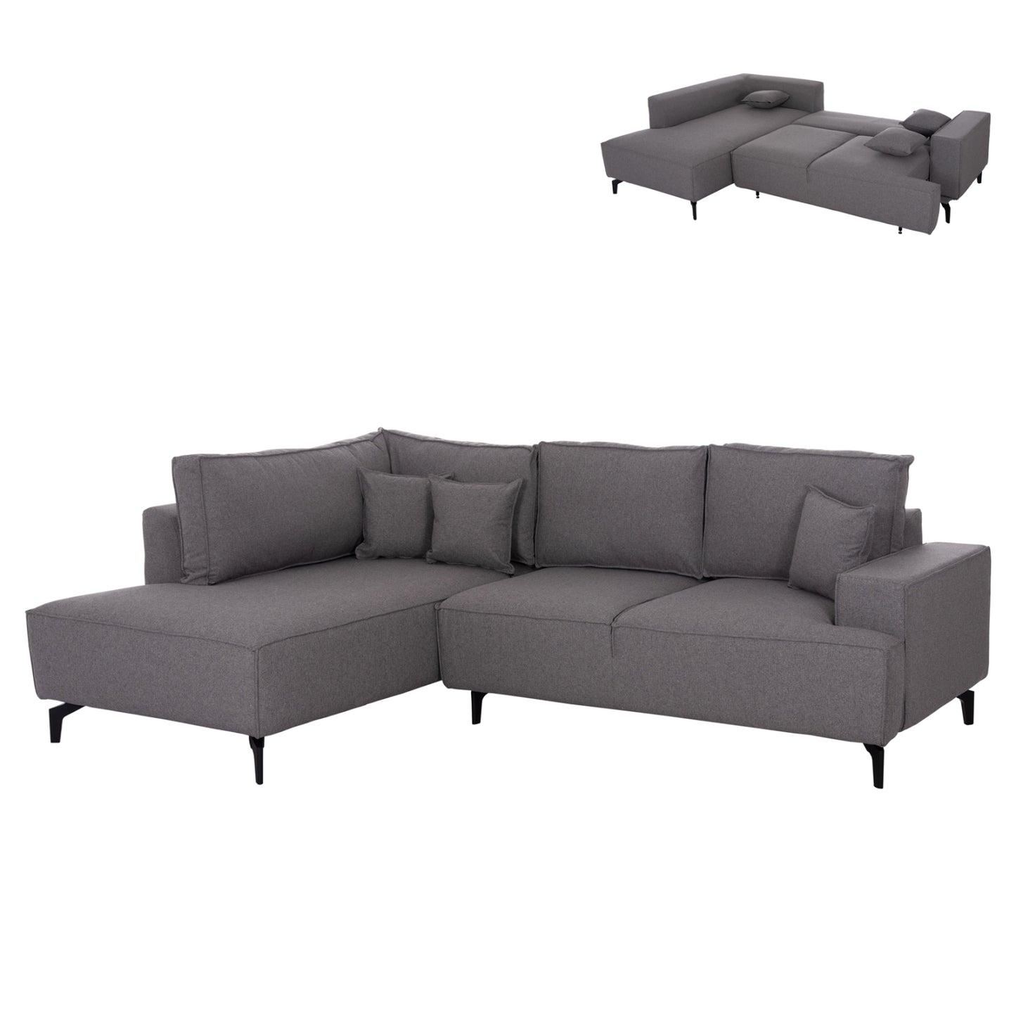 CORNER SOFA-BED WITH STORAGE SPACE SAFFIRA HM3303.01L GREY FABRIC 270x195x100Hcm.