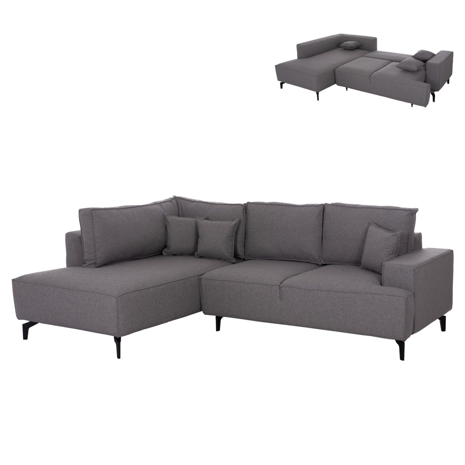 CORNER SOFA-BED WITH STORAGE SPACE SAFFIRA HM3303.01L GREY FABRIC 270x195x100Hcm.