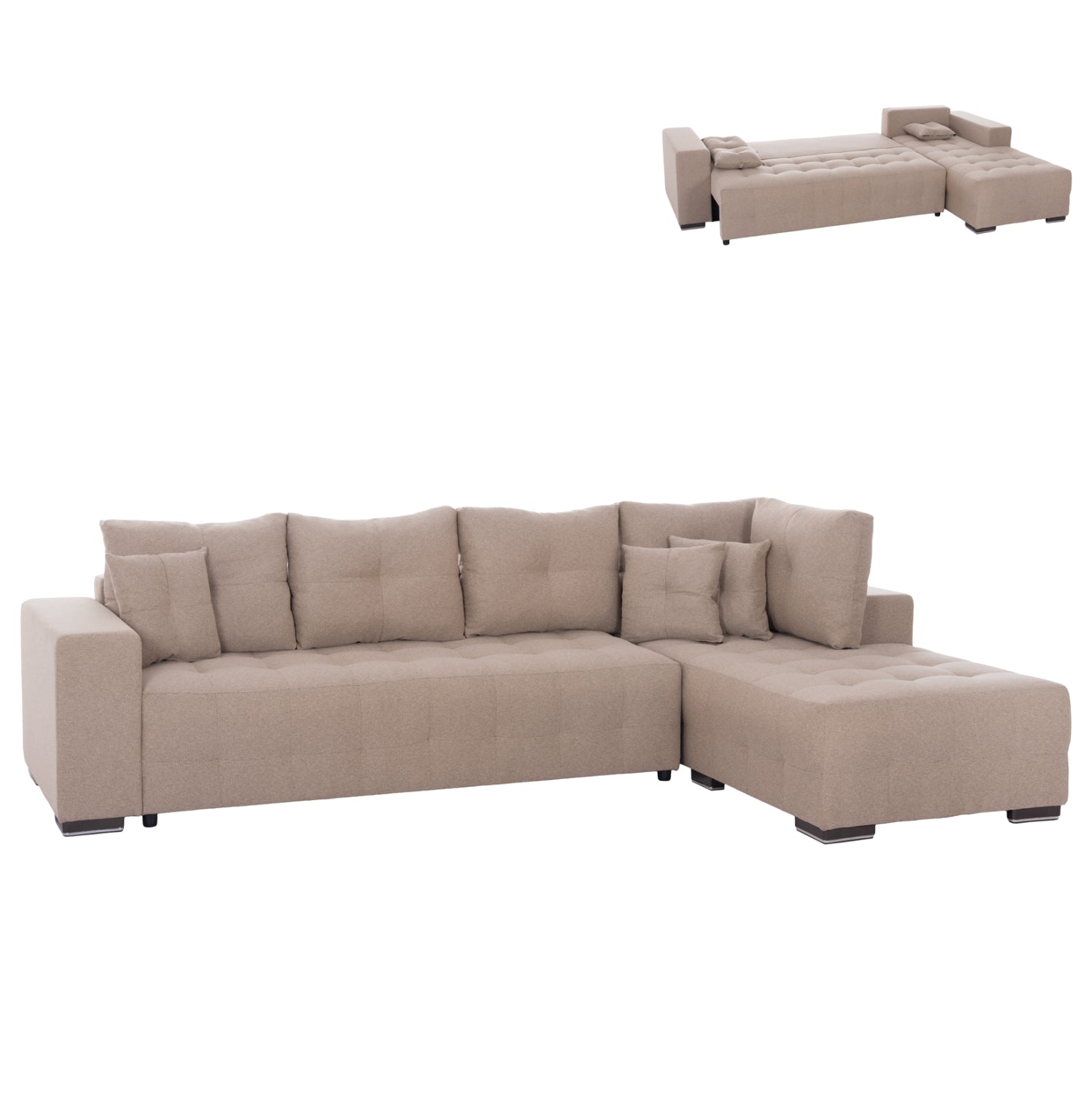 CORNER SOFA-BED WITH STORAGE SPACE TRENDSTON HM3302.03R BEIGE FABRIC 298x177x95Hcm.
