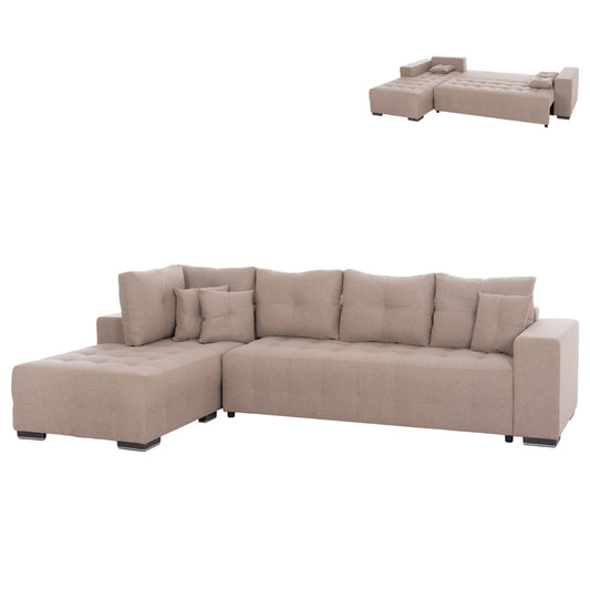 CORNER SOFA-BED WITH STORAGE SPACE TRENDSTON HM3302.03L BEIGE FABRIC 298x177x95Hcm.