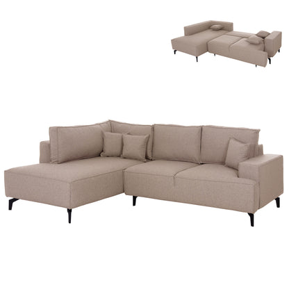 CORNER SOFA-BED WITH STORAGE SPACE SAFFIRA HM3303.03L BEIGE FABRIC 270x195x100Hcm.