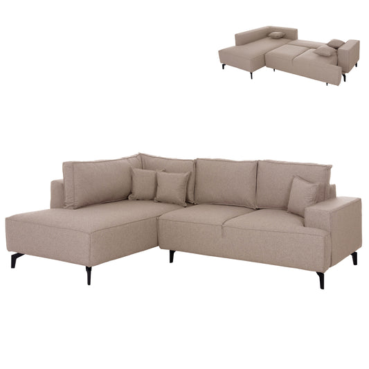 CORNER SOFA-BED WITH STORAGE SPACE SAFFIRA HM3303.03L BEIGE FABRIC 270x195x100Hcm.