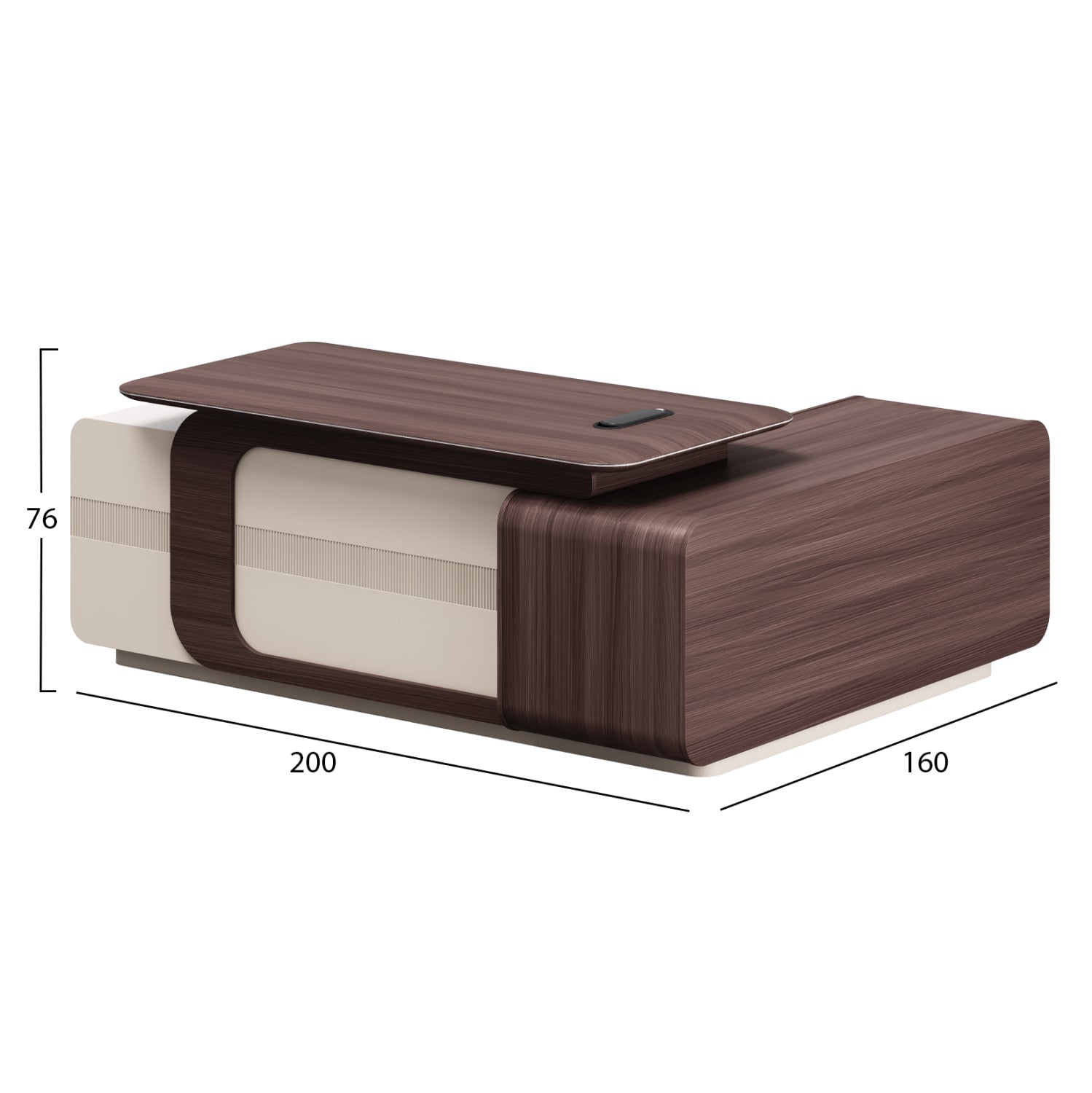 LEFT CORNER OFFICE DESK SERIES PRESIDENT HM2147L MELAMINE IN WALNUT-BEIGE 200x160x76Hcm