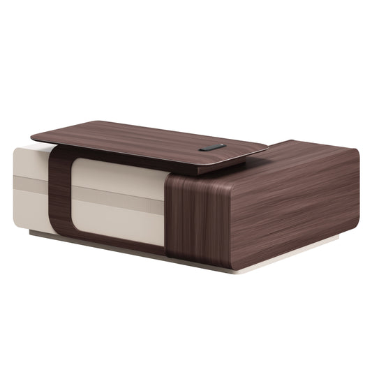 LEFT CORNER OFFICE DESK SERIES PRESIDENT HM2147L MELAMINE IN WALNUT-BEIGE 200x160x76Hcm