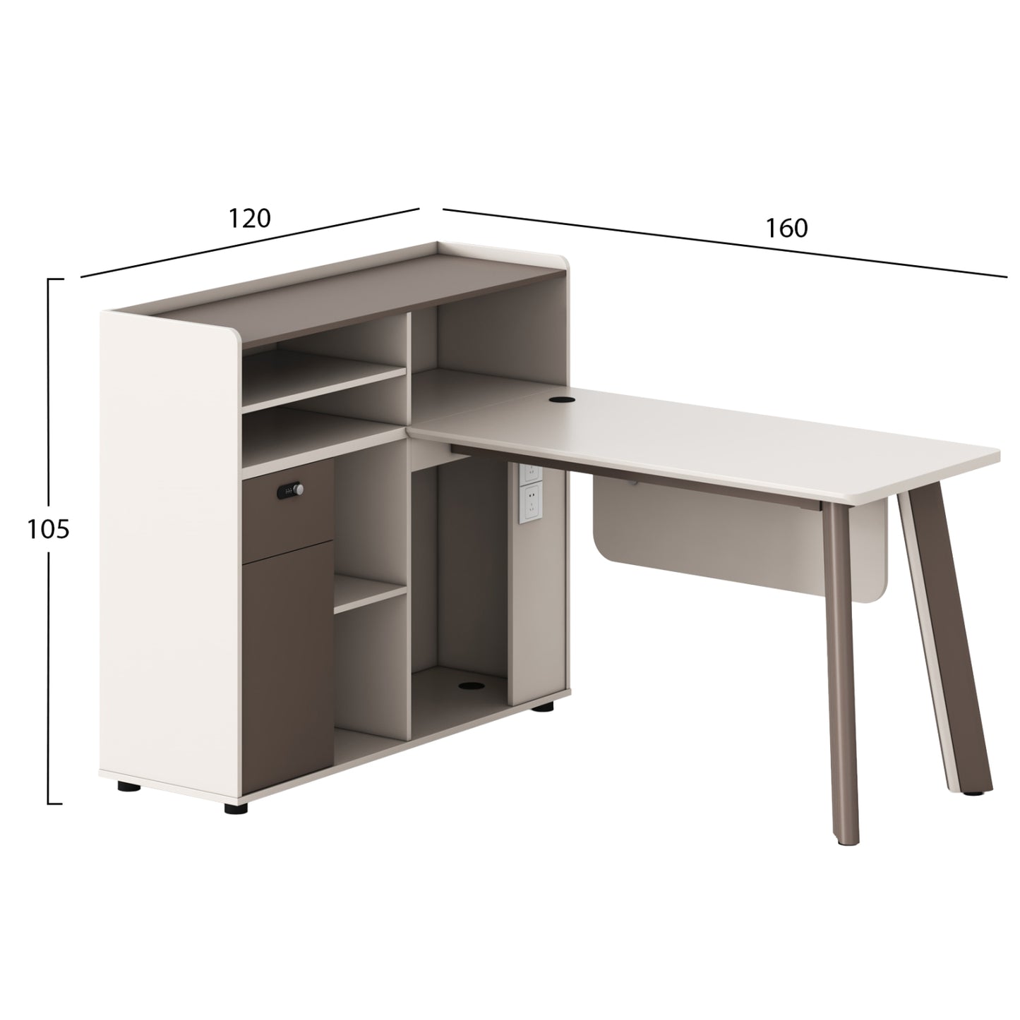 LEFT CORNER OFFICE DESK NEWLINE HM18275L MELAMINE IN CREAM WHITE--ALUMINUM LEGS 160x120x105H