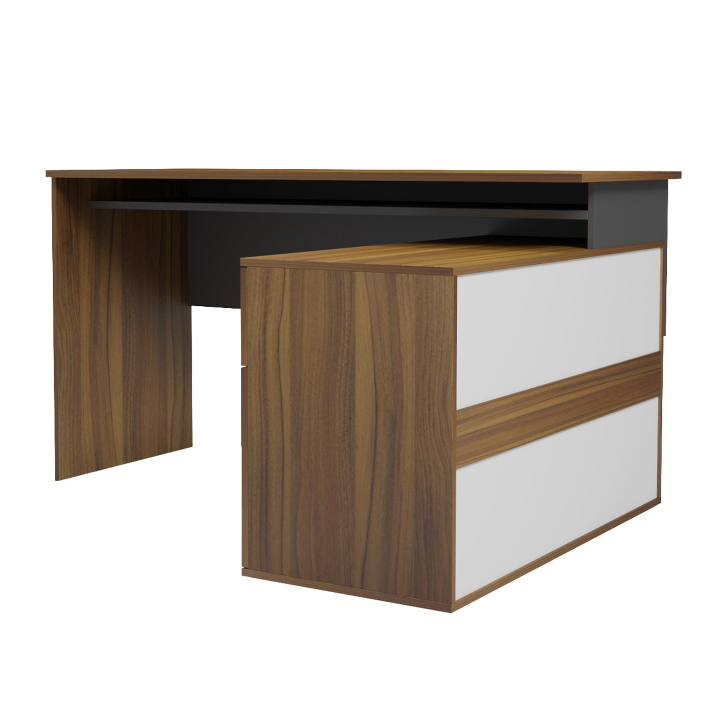 DESK RIGHT CORNER CARNET HM18384.03 MELAMINE IN WALNUT/GREY 138x102x75Hcm.