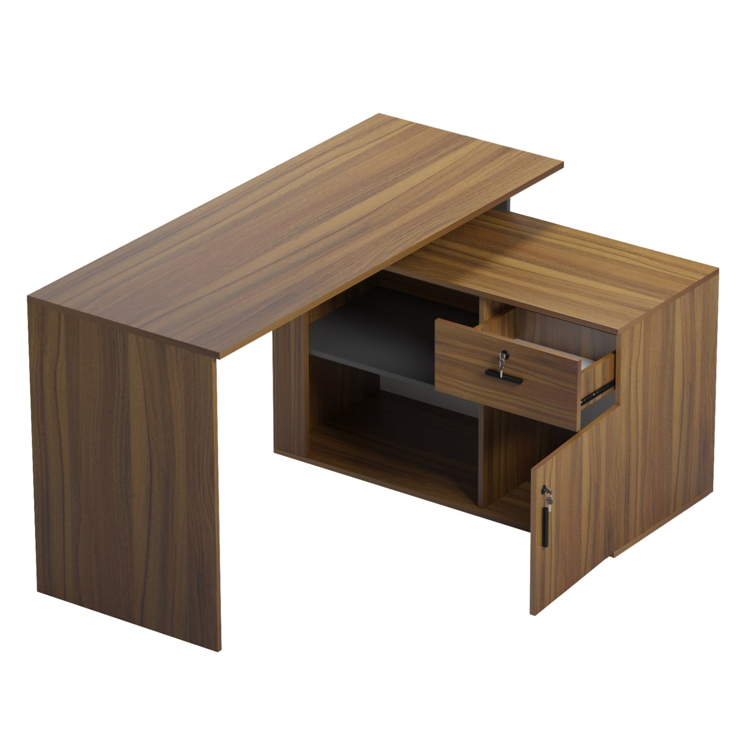 DESK RIGHT CORNER CARNET HM18384.03 MELAMINE IN WALNUT/GREY 138x102x75Hcm.
