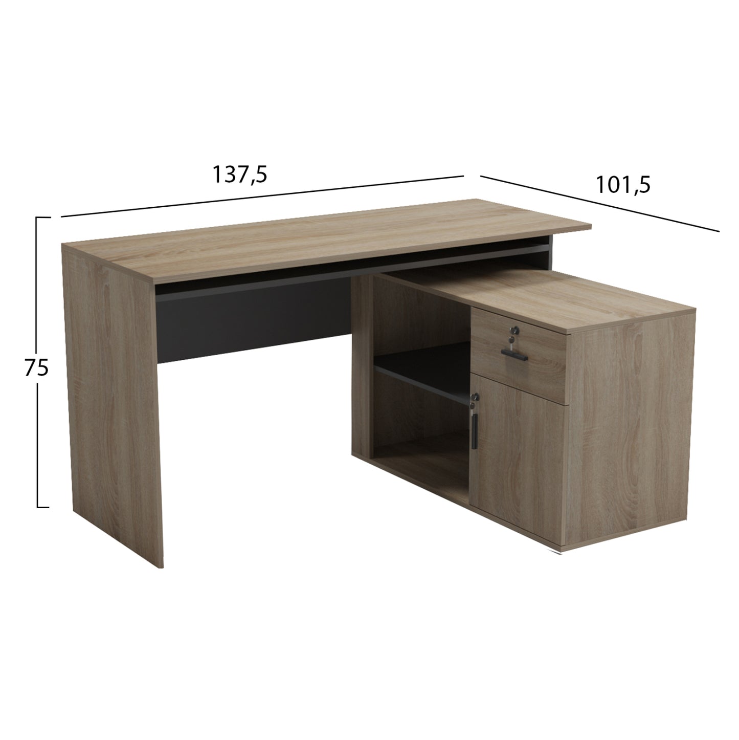 DESK RIGHT CORNER CARNET HM18384.13 MELAMINE IN SONAMA/GREY 138x102x75Hcm.