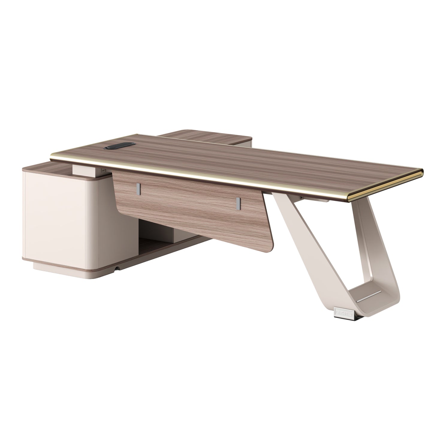 RIGHT CORNER OFFICE DESK SUPERON HM2139R MELAMINE IN NATURAL-BEIGE--METAL LEG 240x180x76Hcm.