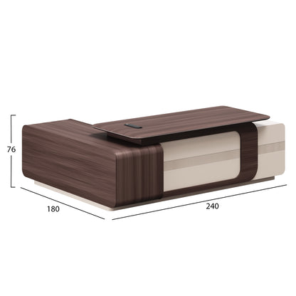 RIGHT CORNER OFFICE DESK SERIES PRESIDENT HM2146R MELAMINE IN WALNUT-BEIGE 240x180x76Hcm