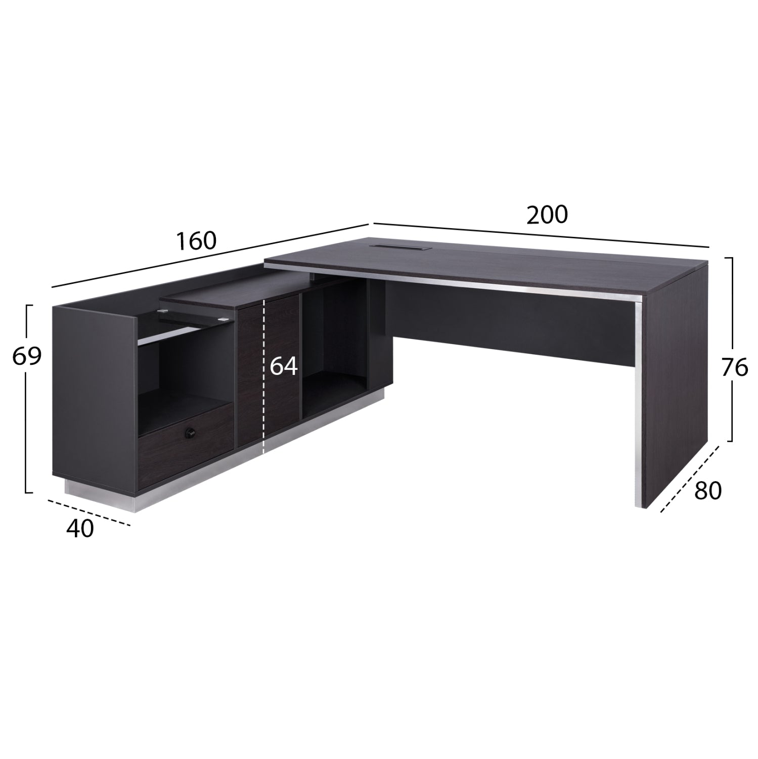 Professional Office Left Corner Rosewood HM2112L 200x160x76cm