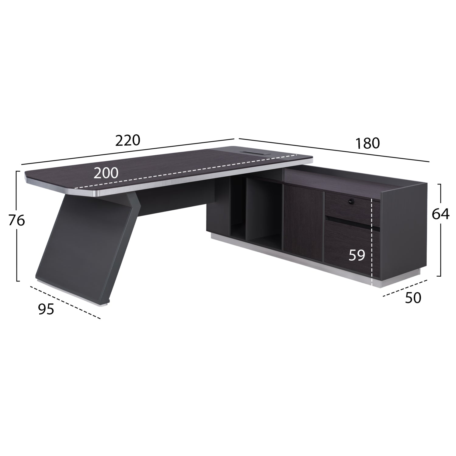 Professional office  right corner Rosewood HM2084R 220x180x76cm