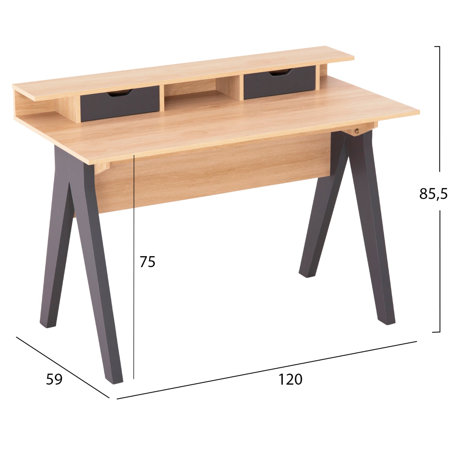 DESK REXIN HM18290 MELAMINE IN SONAMA-GREY 120x19-59x75-85.5Hcm..