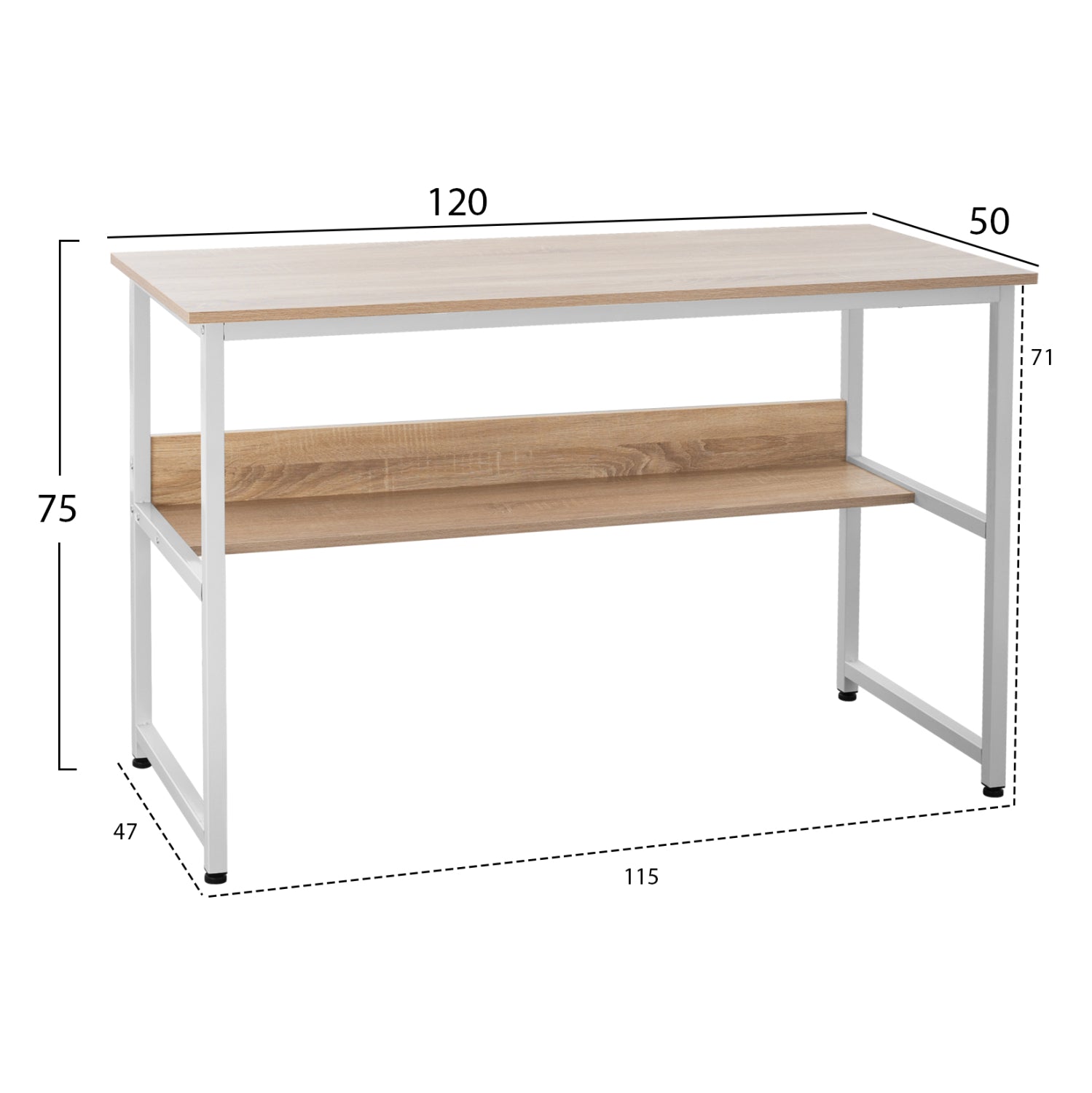 DESK PORTIS HM2131.01 MELAMINE IN SONAMA WITH WHITE MATTE METAL FRAME 120X50X75cm.