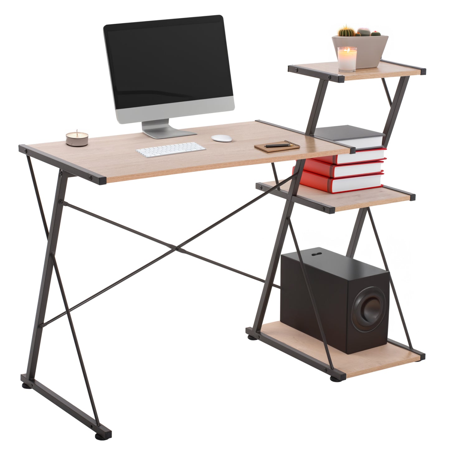 DESK NOREX HM9317 METALLIC BLACK WITH MDF DESKTOP IN OAK COLOR 116X48X89,5Hcm.