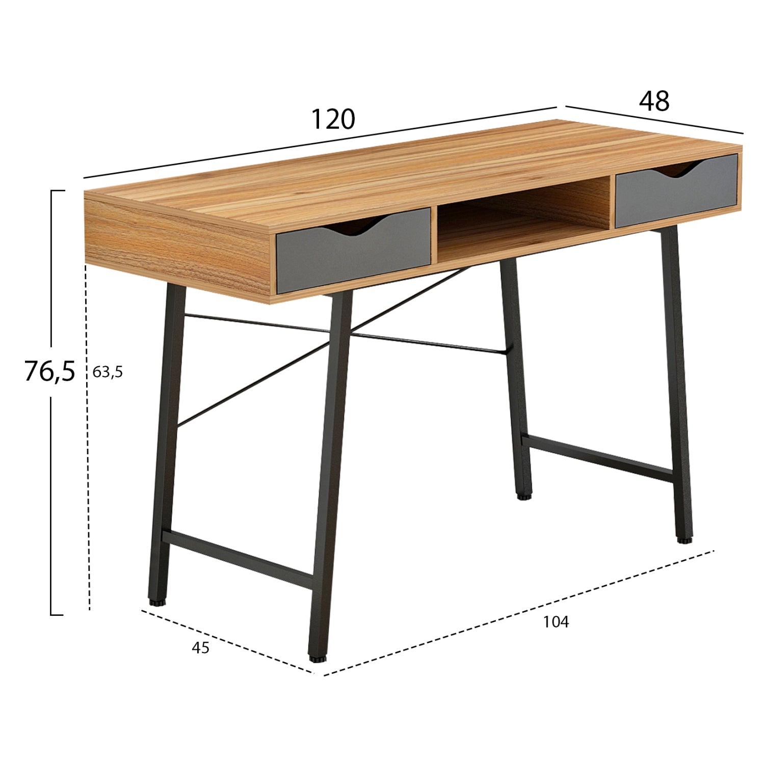 HM2128.03 desk, walnut-grey-black, 120x48x76,5