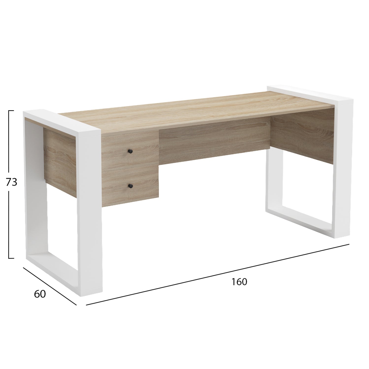 DESK WITH 2 DRAWERS TONTEL HM2157.01 MELAMINE IN SONAMA--WHITE LEGS 160x60x73Hcm.