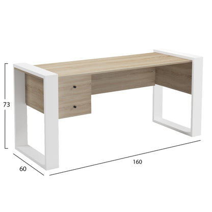 DESK WITH 2 DRAWERS TONTEL HM2157.01 MELAMINE IN SONAMA--WHITE LEGS 160x60x73Hcm.