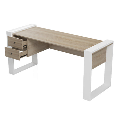 DESK WITH 2 DRAWERS TONTEL HM2157.01 MELAMINE IN SONAMA--WHITE LEGS 160x60x73Hcm.