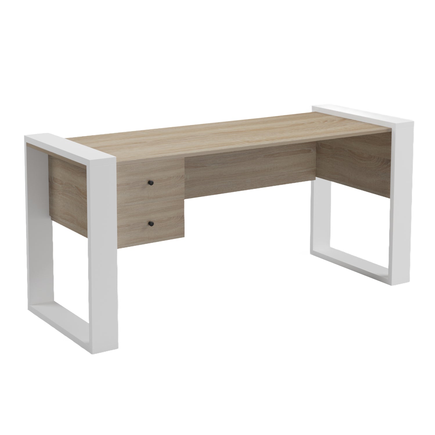 DESK WITH 2 DRAWERS TONTEL HM2157.01 MELAMINE IN SONAMA--WHITE LEGS 160x60x73Hcm.