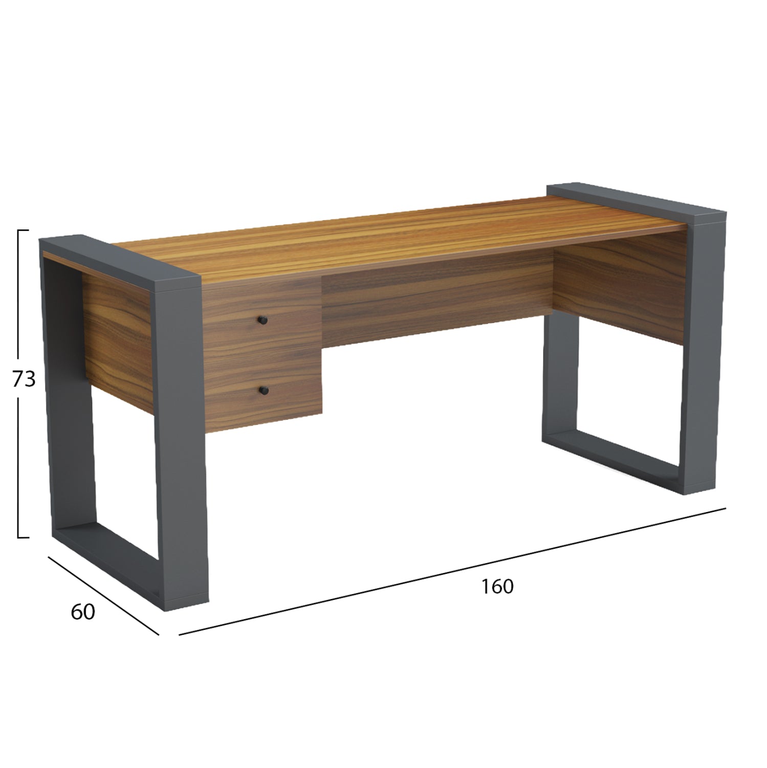 DESK WITH 2 DRAWERS TONTEL HM2157.03 MELAMINE IN WALNUT--GREY LEGS 160x60x73Hcm.