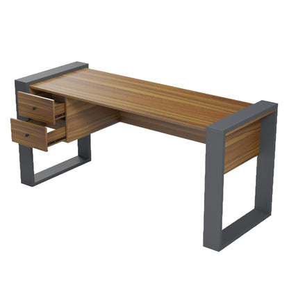 DESK WITH 2 DRAWERS TONTEL HM2157.03 MELAMINE IN WALNUT--GREY LEGS 160x60x73Hcm.