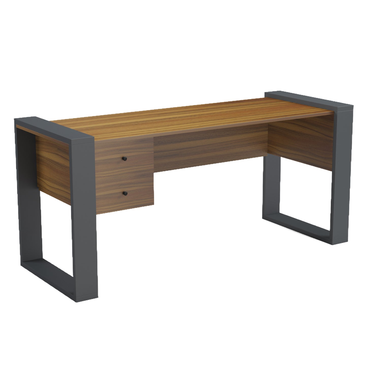 DESK WITH 2 DRAWERS TONTEL HM2157.03 MELAMINE IN WALNUT--GREY LEGS 160x60x73Hcm.