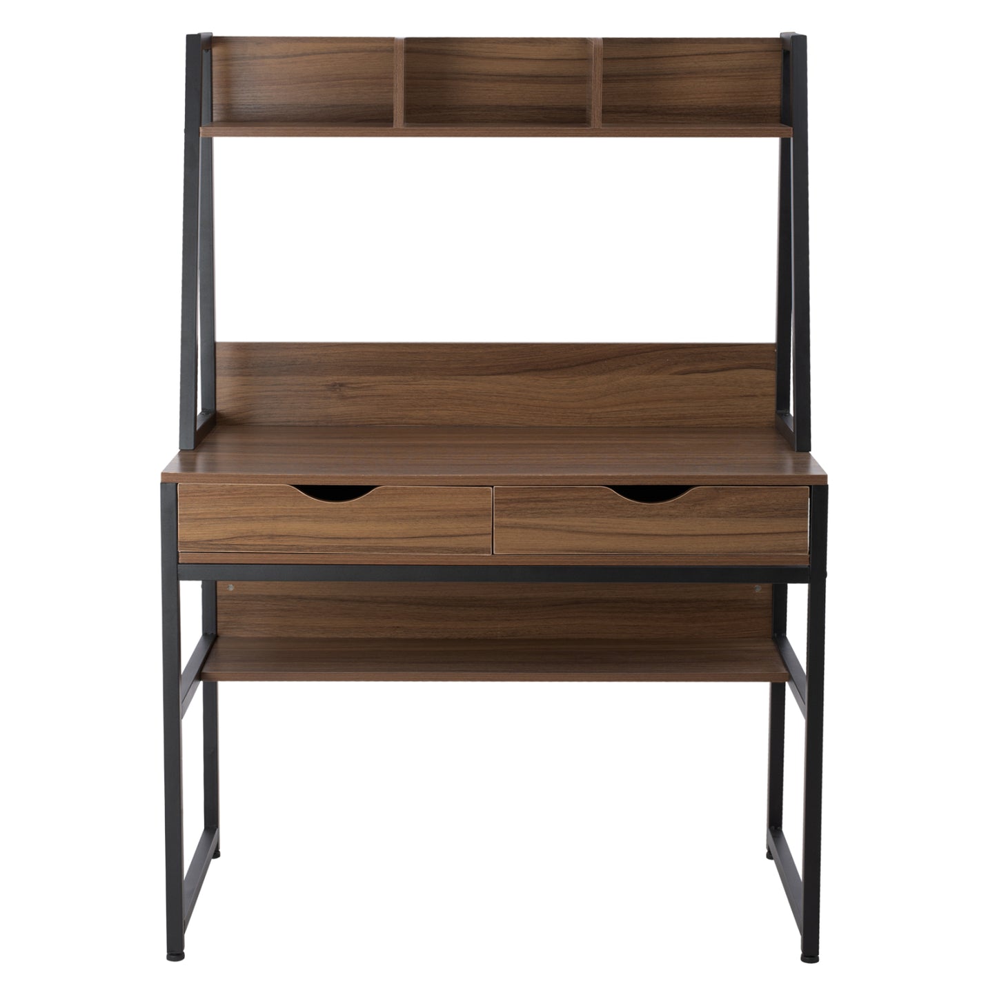 DESK WITH BOOKCASE TANAYA HM2390.12 MELAMINE IN WALNUT & METAL BLACK FRAME 100x48x139H cm.