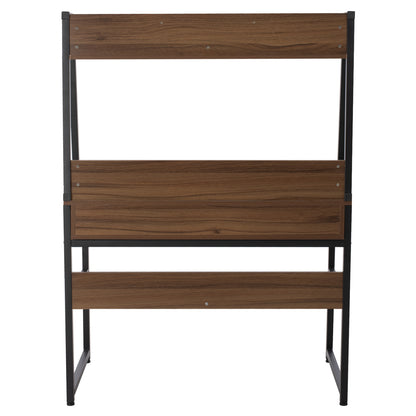 DESK WITH BOOKCASE TANAYA HM2390.12 MELAMINE IN WALNUT & METAL BLACK FRAME 100x48x139H cm.