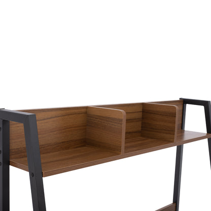 DESK WITH BOOKCASE TANAYA HM2390.12 MELAMINE IN WALNUT & METAL BLACK FRAME 100x48x139H cm.