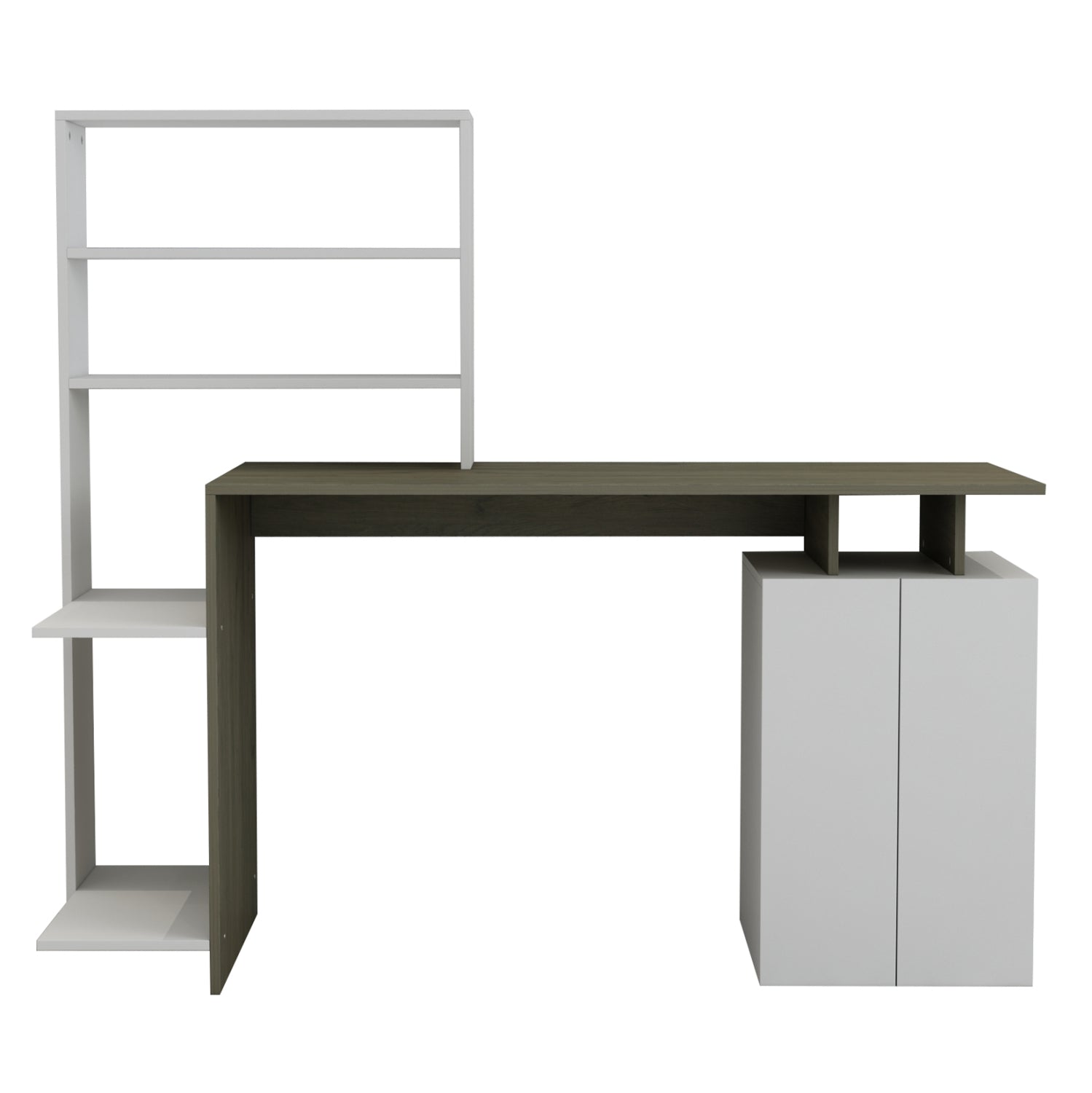DESK WITH BOOKCASE ROCHELL MELAMINE OLIVE GREY WHITE COLOR 146,3x55x128,8Hcm.HM8886.11