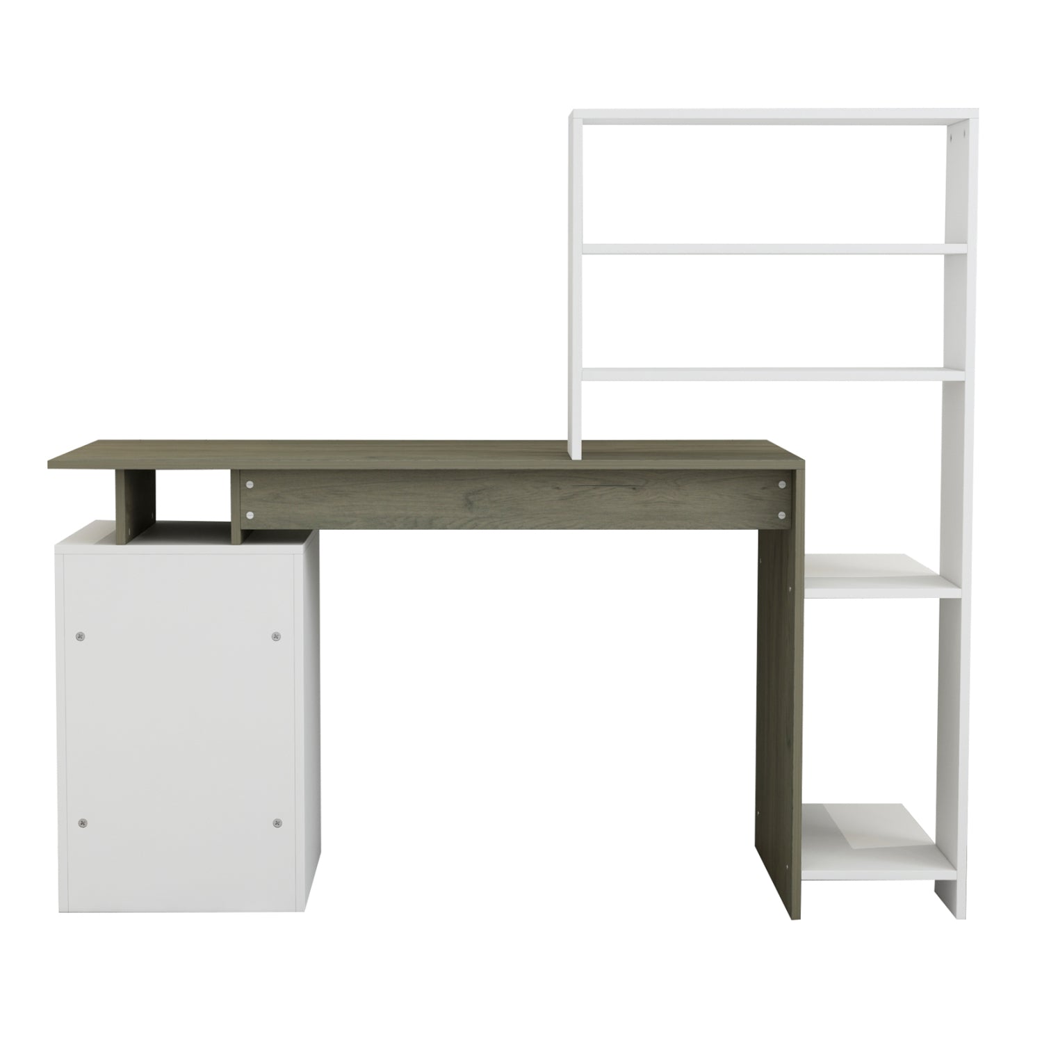 DESK WITH BOOKCASE ROCHELL MELAMINE OLIVE GREY WHITE COLOR 146,3x55x128,8Hcm.HM8886.11
